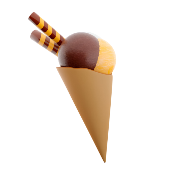 İki aromalı ve dekoratif çubuklu lezzetli bir dondurma külahı, ferahlatıcı bir ikram için mükemmel..