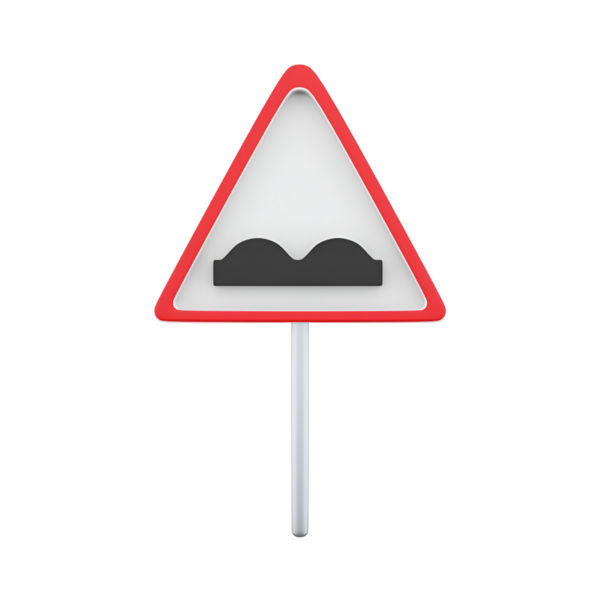 Yoldaki tümseği gösteren üçgen bir uyarı işareti, kırmızı bir kenar ve tümseğin siyah bir silüeti var..