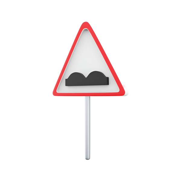 Kırmızı kenarı ve siyah şişlik sembolü olan üçgen şekilli hız tümseğini gösteren bir uyarı işareti..