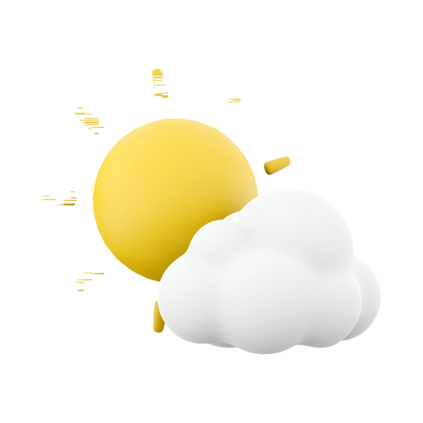 Pofuduk beyaz bir bulut tarafından kısmen gizlenmiş parlak sarı bir güneş, güneşli bir günü simgeliyor..