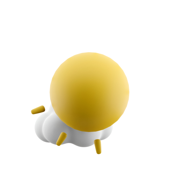 Basit, stilize bir karakter yuvarlak sarı bir kafa ve küçük bacaklı beyaz bir vücut, oyuncu bir tasarım çağrıştırıyor.