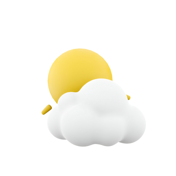 Güneşli bir günü temsil eden tüylü beyaz bir bulutun arkasına kısmen gizlenmiş sarı bir güneşin minimalist bir çizimi..