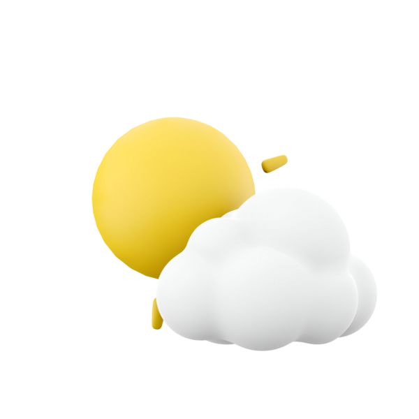 Neşeli bir güneş kısmen pofuduk bir bulutun arkasına gizlenmiş, parlak, güneşli bir günü temsil ediyor..