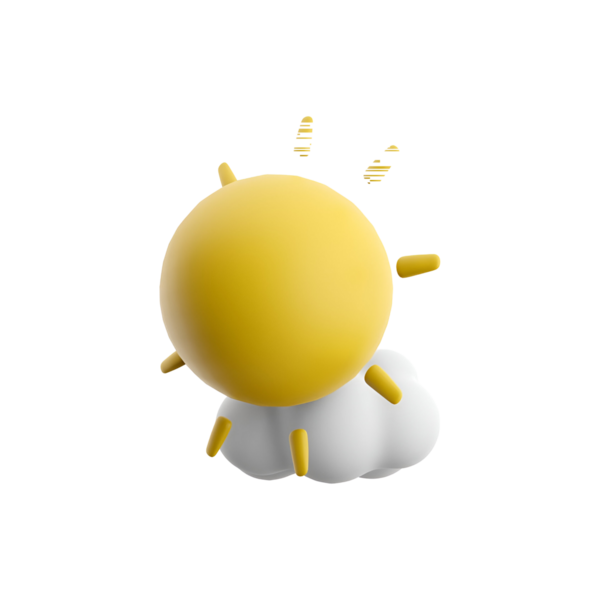 Pofuduk bir bulutun üzerinde ışıldayan, sıcaklığı ve pozitifliği simgeleyen neşeli bir güneş..