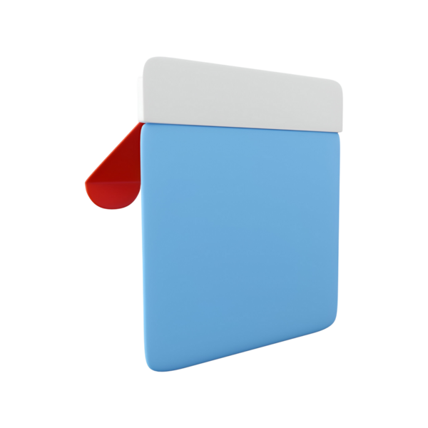 Beyaz üst ve kırmızı köşeli, iletişim ya da bildirimleri temsil eden biçimlendirilmiş bir mavi not ya da mesaj simgesi.