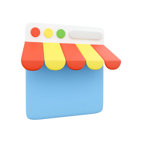 Çevrimiçi bir dükkan veya pazar yerini temsil eden renkli bir mağaza simgesi.