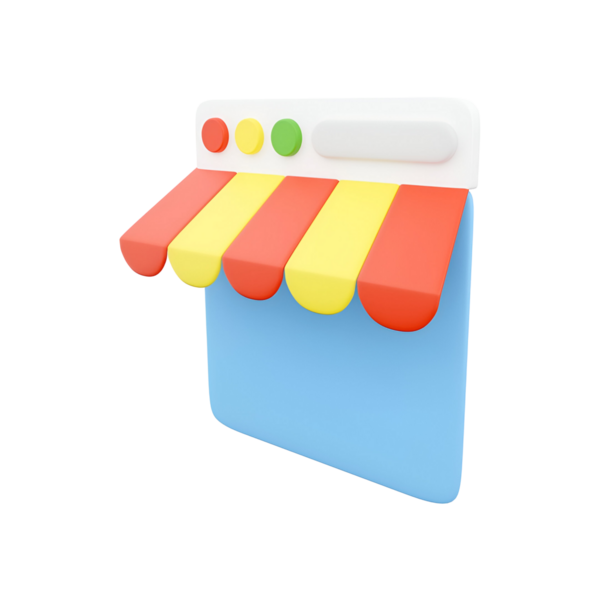 Çevrimiçi bir dükkan veya pazar yerini temsil eden renkli bir mağaza simgesi.