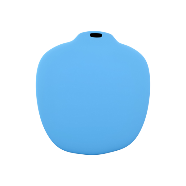 Yumuşak, yuvarlak mavi bir nesne, muhtemelen ergonomik kullanım ya da estetik cazibe için tasarlanmış bir alet ya da aksesuar..