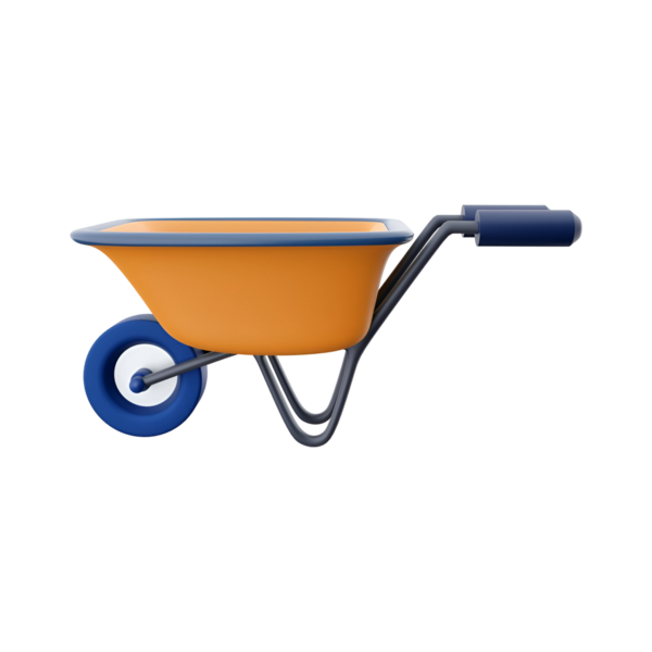 Bahçe işlerinde veya inşaatlarda malzeme taşımak için tasarlanmış renkli bir el arabası..