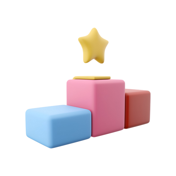 Üzerinde yıldız olan renkli bir blok düzeni, başarıyı ya da oyunculuğu simgeliyor..