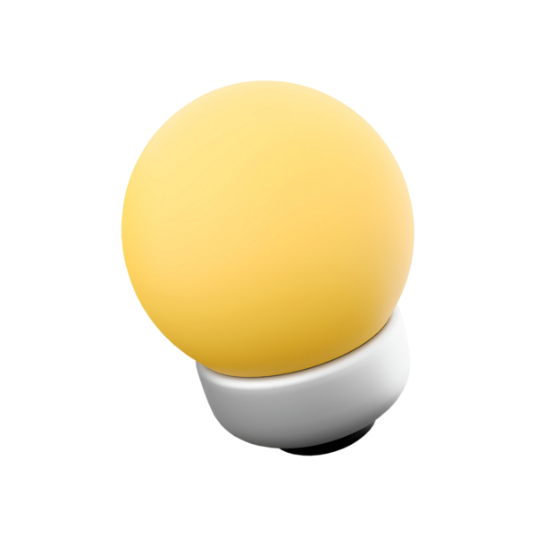 Modern dekor için uygun, beyaz tabanlı yuvarlak sarı bir ampul içeren minimalist bir lamba tasarımı..