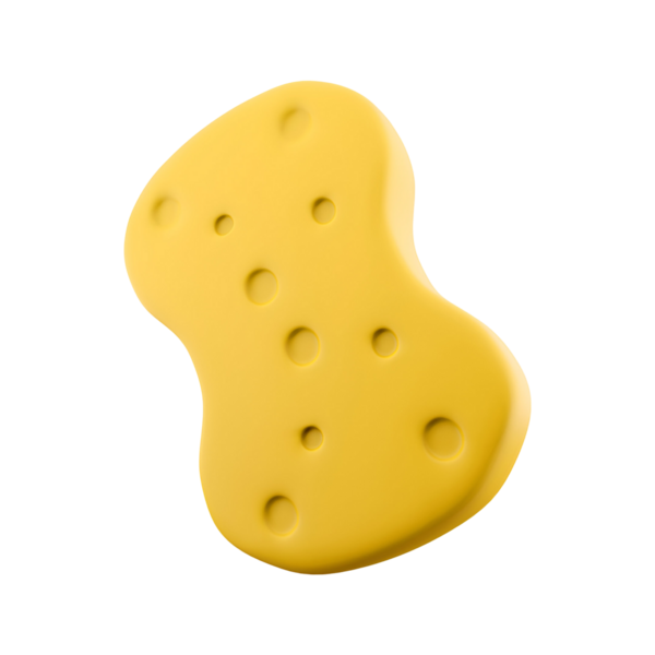 Kalıplı yüzeyi olan sarı bir sünger. Genellikle temizlik ya da sıvıları emmek için kullanılır..