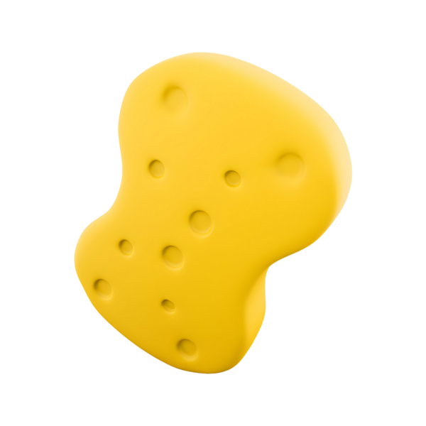 Benzersiz bir şekli ve delikleri olan sarı bir sünger. Genellikle sıvıları temizlemek ya da emmek için kullanılır..