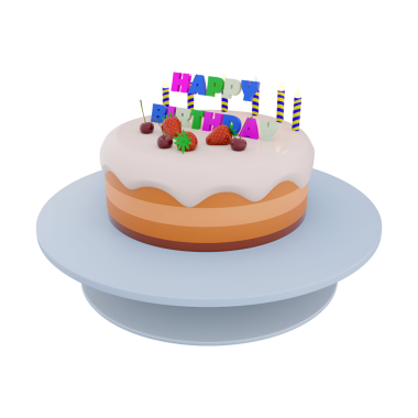 Mumlar ve meyveler dahil dekoratif unsurları olan renkli bir doğum günü pastası. Özel bir olayı kutlamak için mükemmel..