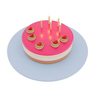 Pembe kremalı, mumlu ve dekoratif malzemeli canlı bir pasta. Kutlama için mükemmel..