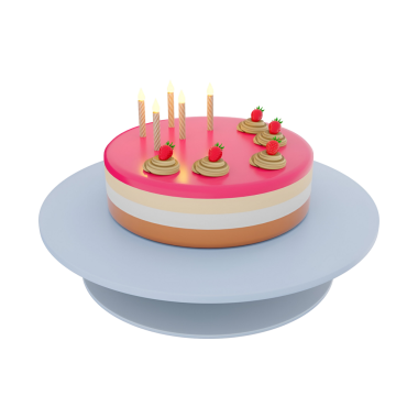 Mumlar ve dekoratif malzemelerle dolu renkli bir pasta. Kutlamalar ve özel günler için mükemmel..