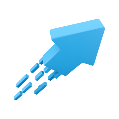 Yönü ve hareketi sembolize eden üç boyutlu mavi bir ok..