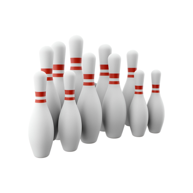 Bowlinge hazır, üçgen şeklinde dizilmiş bir bowling lobutları koleksiyonu..