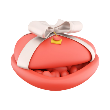 Kurdeleli mercan renkli bir hediye kutusu. İçindeki kalp şeklindeki şekerler sevgiyi ve sevgiyi sembolize ediyor..