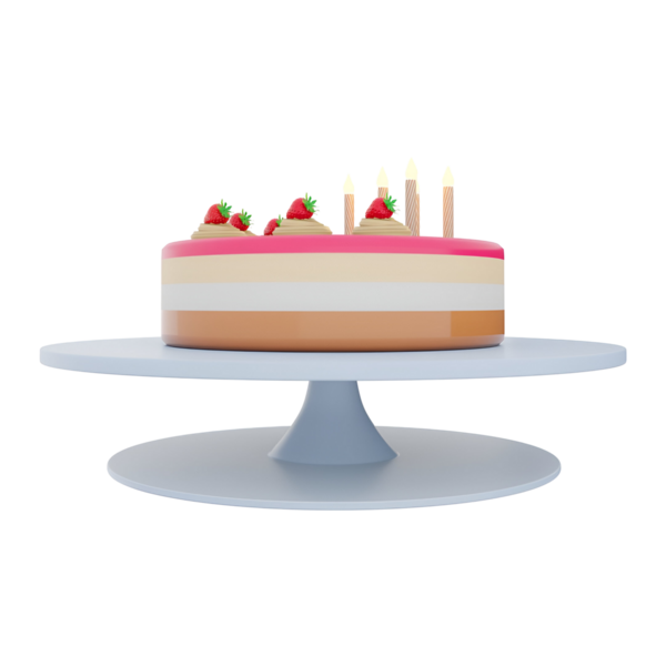 Çilek ve mumlarla kaplı renkli bir pasta. Kutlamalar ve özel günler için mükemmel..