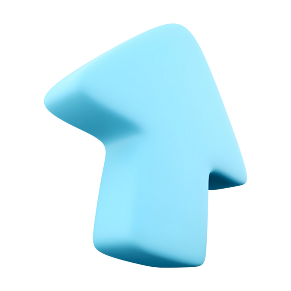 Yukarı bakan mavi, stilize bir ok, genellikle yön veya yön bulma sembolü olarak kullanılır..