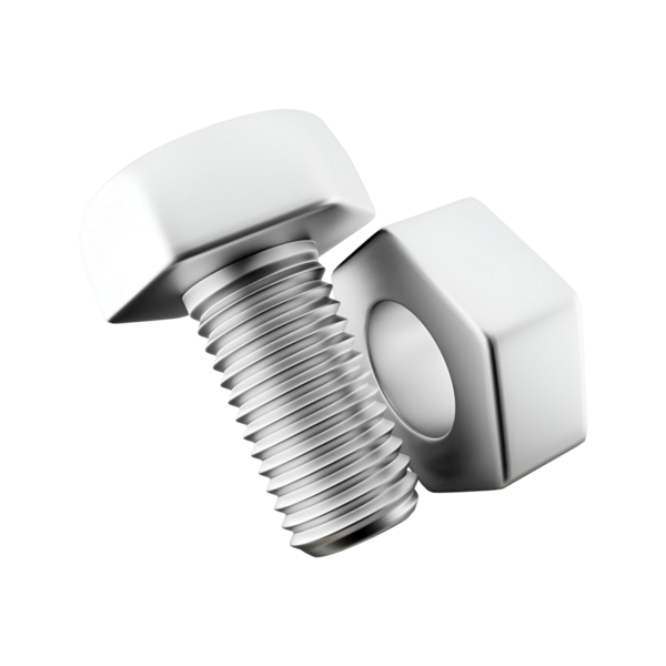 Metalik cıvata ve fındık. Bağlama ve inşaatta kullanılan temel bileşenler..