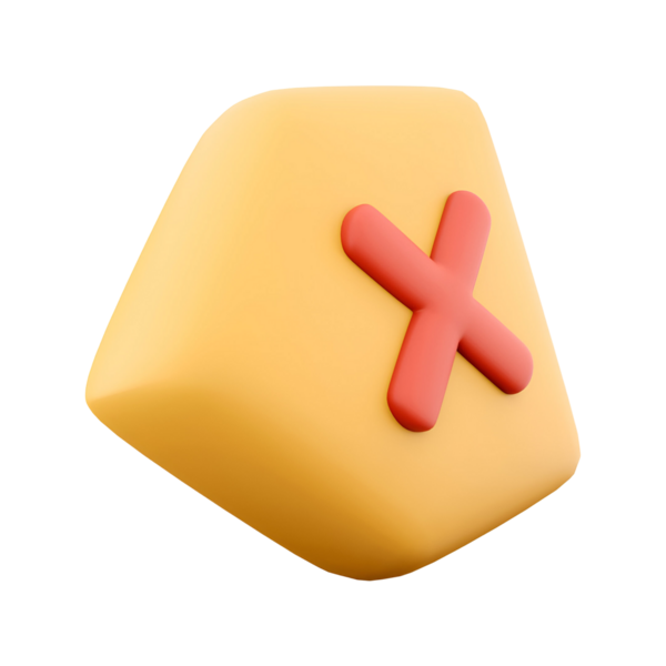 Kırmızı haç sembollü biçimlendirilmiş sarı şekil, muhtemelen bir hatayı veya iptali temsil ediyor..