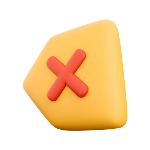 Kızıl haç sembollü 3 boyutlu sarı bir şekil, muhtemelen iptal ya da reddedilmeyi gösteriyor..