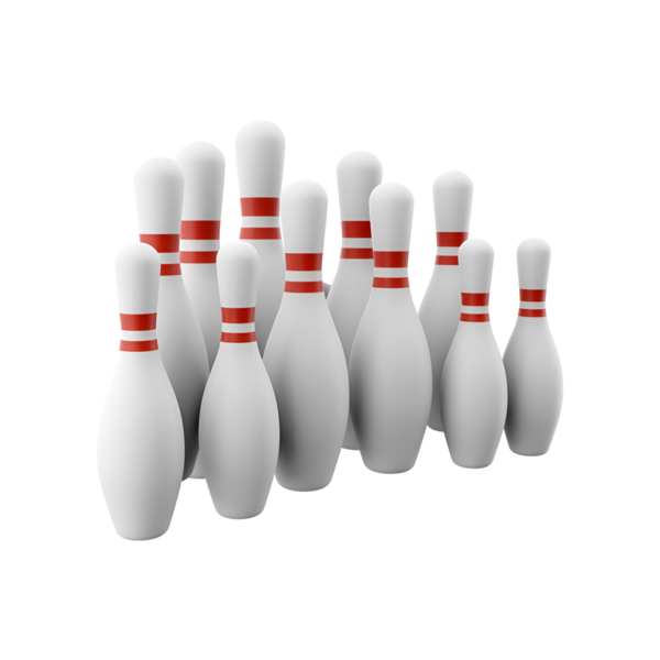 Bowlinge hazır, üçgen şeklinde dizilmiş bir bowling lobutları koleksiyonu..