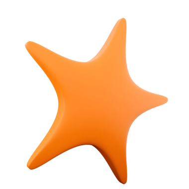 Düz kıvrımlı biçimlendirilmiş turuncu yıldız şekli, grafik tasarım için uygun veya soyut bir dekorasyon olarak.