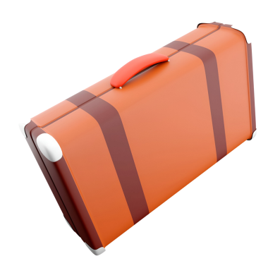 Kırmızı saplı turuncu bir bavul, seyahat ve depolama için tasarlanmış..