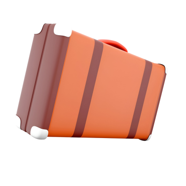 Kırmızı saplı turuncu bir bavul, seyahat ve kişisel eşyalar taşımak için tasarlanmış..