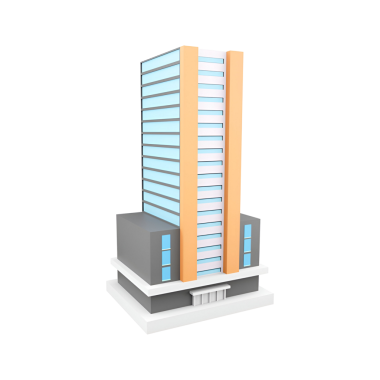 Pürüzsüz bir tasarımı olan modern çok katlı bir bina. Geniş pencereleri ve çağdaş bir cephesi var..