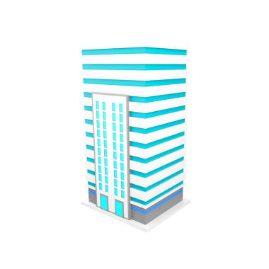 Çağdaş mimariyi temsil eden mavi ve beyaz çizgili modern bir bina tasarımı..