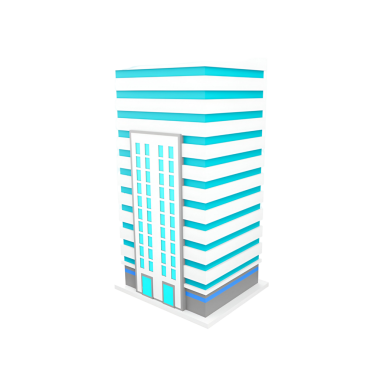 Mavi ve beyaz çizgili modern, stilize bir bina, çağdaş mimari tasarımı sergiliyor..