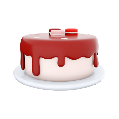 Parlak kırmızı kremalı ve beyaz aksanlı lezzetli bir pasta. Kutlamalar ve özel günler için mükemmel..