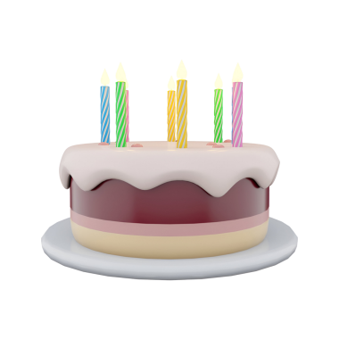Üzerine altı mum konmuş renkli bir doğum günü pastası. Özel kutlamalar için mükemmel..