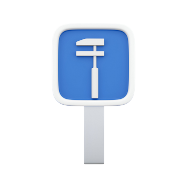 Mavi arkaplanda işçiliği veya tamir hizmetlerini temsil eden bir araç sembolü içeren bir simge.