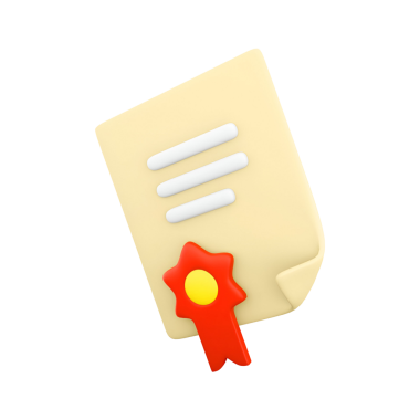 Çizgileri ve kırmızı mührü olan stilize bir belge, resmi onay veya sertifikayı simgeliyor.