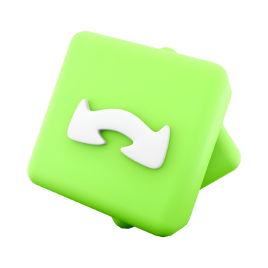 Beyaz dairesel ok dizaynlı yeşil kare düğme, işlevselliği tazelemeyi veya yeniden yüklemeyi sembolize eder.