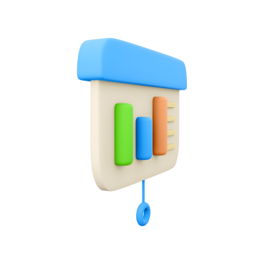 Veri görselleştirme ve analitiği sembolize eden bir çubuk grafiğinin 3D temsili.