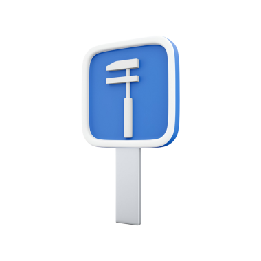 Bir araç simgesini içeren mavi ve beyaz bir tabela, muhtemelen bir onarım veya bakım hizmeti göstermektedir.