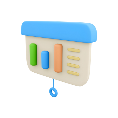 Veri görselleştirme ve analitik kavramları temsil eden renkli, 3D çubuk grafiği.