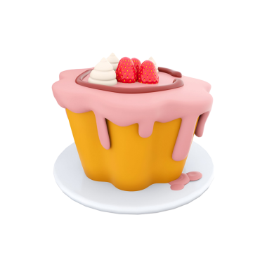 Çilek ve kremayla kaplanmış renkli bir kek. Tatlı severler için tasarlanmış..