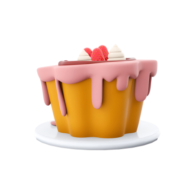 Beyaz tabakta sunulan pembe kremalı ve soslu renkli bir tatlı. Kutlamalar için mükemmel..