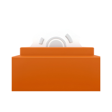 Üzerinde beyaz doku dağıtıcısı olan biçimlendirilmiş turuncu bir kutu. Mendil veya mendil tutmak için tasarlanmış..