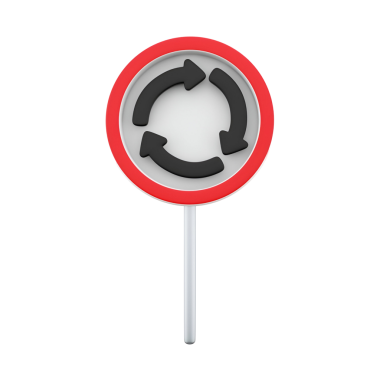 Hareket yönünü gösteren oklarla kavşağı gösteren bir trafik işareti..