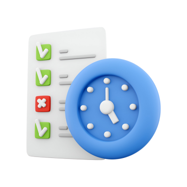 Zaman yönetimi ve görev tamamlanmasını simgeleyen, saati olan bir kontrol listesi.