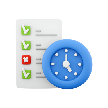 Zaman yönetimi ve görev tamamlamayı sembolize eden işaretli bir kontrol listesi ve bir saat.