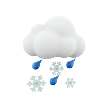 Yağmur ve kar taneleri yayan bir bulut, kış hava koşullarını temsil ediyor..